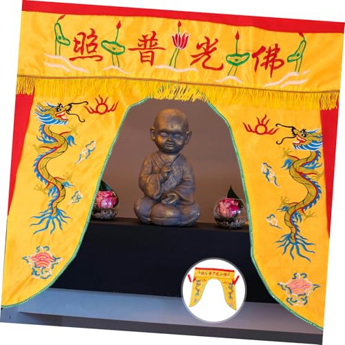 MAGICLULU Temple Embroidery Buddha Cover Cloth Lightweight Dragon Tent Wall Hanging Curtain for Buddhist Decor Yellow Design for Worship and Meditation