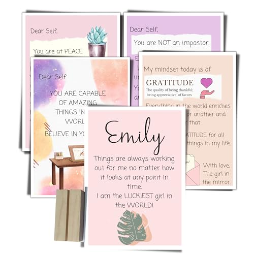 Dear Self Personalized Affirmation Cards for Women | Daily Affirmation cards | Mindfulness and Meditation cards | Positive Affirmations Gifts For Women | 20 Card Deck with Wood Stand