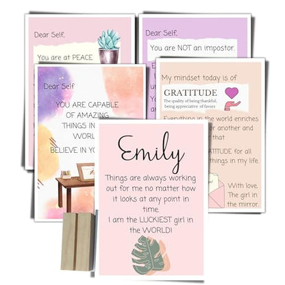 Dear Self Personalized Affirmation Cards for Women | Daily Affirmation cards | Mindfulness and Meditation cards | Positive Affirmations Gifts For Women | 20 Card Deck with Wood Stand