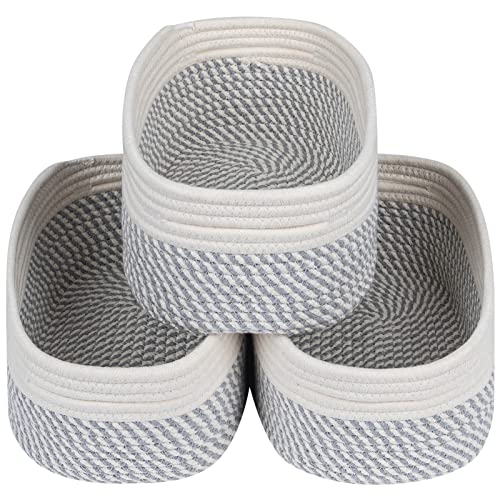 CubesLand Small Baskets, Storage Baskets for Organizing Shelves, Rectangular Woven Storage Basket Natural Cotton Rope Bins Closet Baby Nursery Empty Gifts Basket Off White/Mixed Gray - color: Off White/Mixed Gray, size: 3pcs-small basket