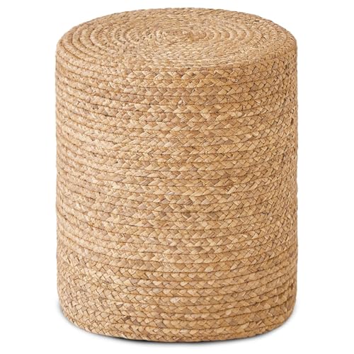 Round Pouf Ottoman with Wood Frame, Handwoven Natural Water Hyacinth Seagrass Pouffe,Outdoor Rattan Stool Accent Seat, Bohemian Coastal Home Decor (14inch Natural Water Hyacinth) - color: 14inch Natural Water Hyacinth