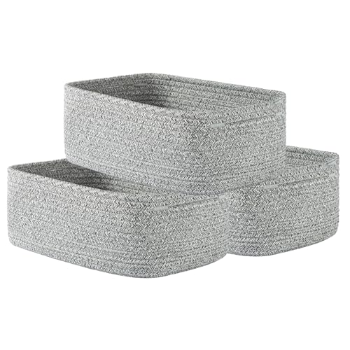 Small Woven Basket, 12 x 8 x 4.5 Inches, Storage Basket for Organizing, Cute Small Rope Shelf Closet Cube Storage Bins Baskets for Shelves, Dog Toy Gift Baskets Empty, 3 Packs, Mixed Grey - color: Mixed Grey, size: 12"L x 8"W x 4.5"H
