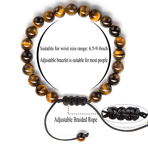 Men Women 8mm Tiger Eye Stone Beads Bracelet Elastic Natural Stone Yoga Bracelet Bangle - color: Tiger Eye Stone-21018