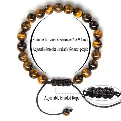 Men Women 8mm Tiger Eye Stone Beads Bracelet Elastic Natural Stone Yoga Bracelet Bangle - color: Tiger Eye Stone-21018