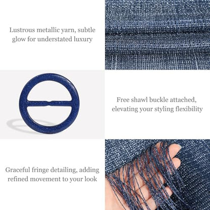 Sumolux Shawls Wraps for Evening Dresses Metallic Glitter Shawls Scarf for Women Sparkling Wedding with Free Buckle - color: Navy Blue