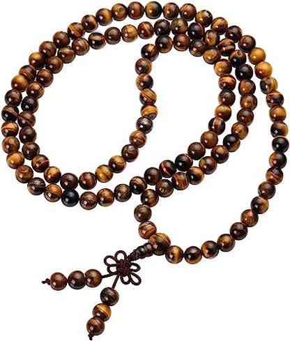 108 Mala Beads Necklace 7 Chakra Tree of Life Pendant Prayer Buddha Bracelets Healing Stone Yoga Men Women Jewelry - color: Stones Tibetan Tiger Eye
