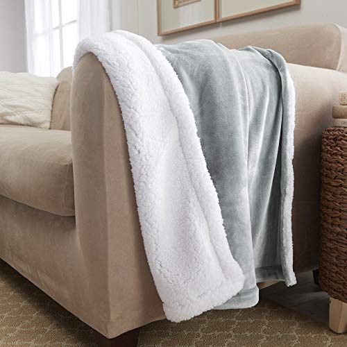 Sherpa Throw Blanket Super Soft Reversible Ultra Luxurious Plush Blanket, 50 x 60 inches, Silver/White - color: Silver / White, size: Throw (50" x 60")