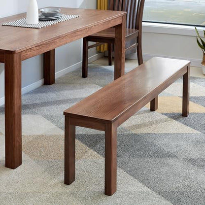 100% Solid Oak Wood Dining Bench, 47.3'' Entryway Bench Extra Chair Seat Long Ottoman with Squre End & Round Corner for Kitchen Living Room Bedroom, Walnut - size: 47.3inch-Walnut-Square End & Round Corner