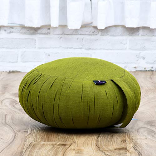 Leewadee Meditation Cushion Set – 1 Round Zafu Meditation Pillow and 1 Square Roll-Up Zabuton Meditation Mat, Pillows Bundle Filled with Kapok