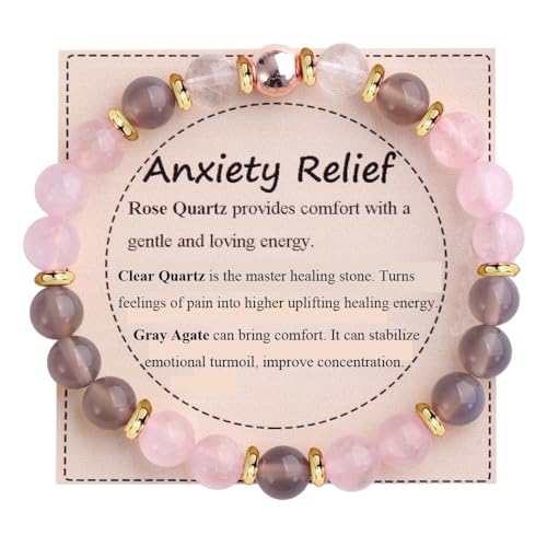 KSQS Healing Stone Bead Bracelet for Women, Natural Gemstones Balance Protection Bracelet, Spiritual Crystal Beads Bracelet Anxiety Relief with Meaning Card - style: Anxiety Relief
