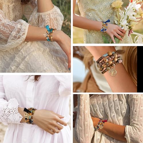 Stackable Stretch Bracelets for Women Tree of Life Bead Bracelet Boho Jewelry - color: 1-Tree-Brown