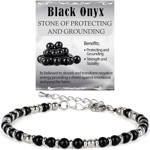 LPBeads Beaded Bracelets for Women Energy Gemstone Charm Jewelry Adjustable Bracelet Gifts for Mom, Daughter, Wife, Friends, Bestie - color: Black Onyx
