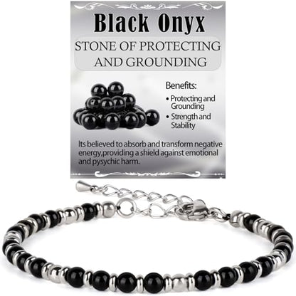 LPBeads Beaded Bracelets for Women Energy Gemstone Charm Jewelry Adjustable Bracelet Gifts for Mom, Daughter, Wife, Friends, Bestie - color: Black Onyx