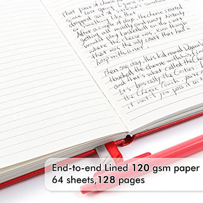 feela 12 Pack Notebooks Journals Bulk with 12 Black Pens, A5 Hardcover Notebook Classic Ruled Journal Set with Pen Holder for School Business Work Travel Writing, 120 GSM, 5.1”x8.3”, Red - color: 12 Pack red