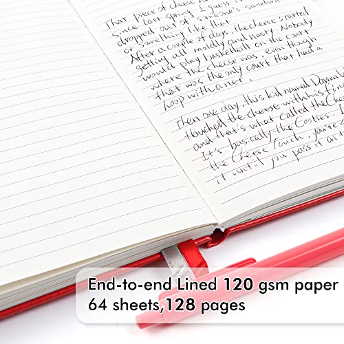 feela 3 Pack Notebooks Journals Bulk with 3 Black Pens, A5 Hardcover Notebook Classic Ruled Lined Journal Set with Pen Holder for Work Business Journaling Note Taking, 120 GSM, 5.1”x8.3”, Red - color: 3 Pack red