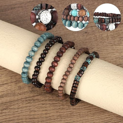 Mikovivi Beaded Bracelets for Women, Multilayer Boho Western Turquoise Bracelets Stackable Bohemian Bead Elastic Jewelry Gifts for Women Men