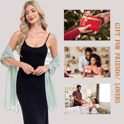 Shawls and Wraps for Evening Dresses Sheer Chiffon Women Elegant Soft Silky Wraps Wedding Bridal Scarf - color: Sage Green, size: 79*26‘’