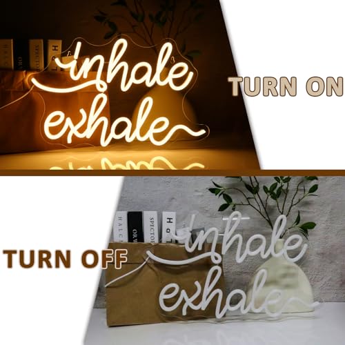 Inhale Exhale Neon Sign for Wall Decor, Warm White Led Signs for Room, USB Dimmable Neon Lights for Yoga Meditation Studio Bedroom Home Living Room Party Cafe Business Pub Wall Art - style: inhale exhale