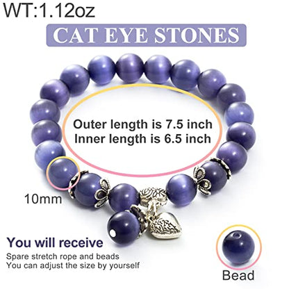 Natural Stretch Gemstone Bracelet Healing Stone Beaded Bracelets for Women Men Gifts (Unisex) - color: Purple
