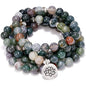 108 Natural Indian Agate Mala Beads Strand Bracelet Stretch Buddha Healing Gemstone Reiki Quartz Crystal Wrap Yoga Meditation Prayer Rosary Jewelry for Women Men - color: Lotus