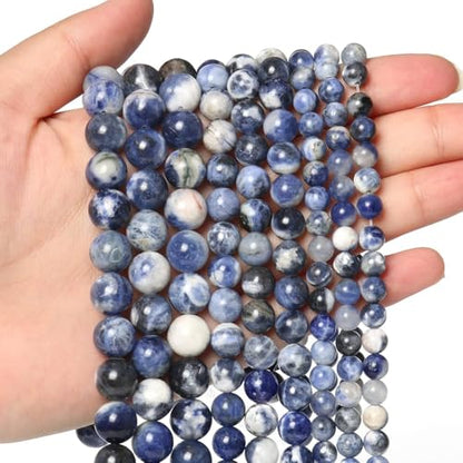 About 45pcs 8mm Natural Stone Beads White Blue Sodalite Beads Crystal Gemstone for Jewelry Making, DIY Bracelet Necklace - color: Blue White Sodalite, size: 8mm