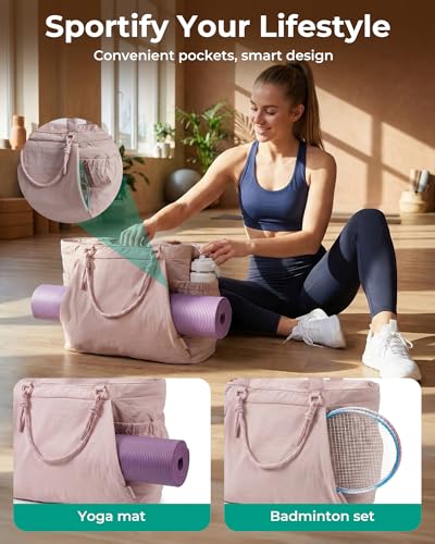 BAGSMART Yoga Tote Bag for Women with Knotted Handle, Lightweight Pilates Bag with Yoga Mat Holder, Gym Bag for Work Travel - color: Olive Green
