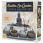 Buddha Zen Garden Candle Holder Set, Tabletop Meditation Kit with Incense Holder, Decorative Rocks and Sand