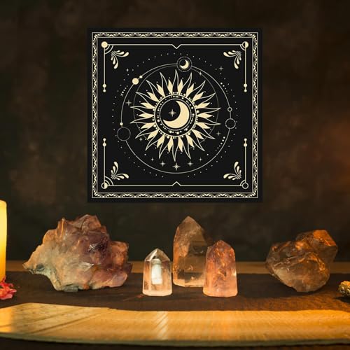 BOXOB Altar Cloth, 18.31x18.31in Delicate Square Sun Moon Alter Cloths Witchcraft Spiritual Tarot Mat Tablecloth Divination Tools and Accessories Perfect Divination Ritual Supplies