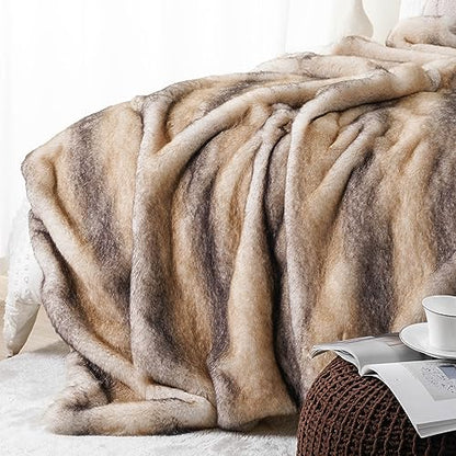 BATTILO HOME Luxury Faux Fur Throw Blanket, Soft Cozy Mink Fur Blanket for Couch, Sofa, Chair, Bed, Thick Warm Fall Fur Throw Blankets, 50"x60" - color: Yellow&grey, size: 50"x60"