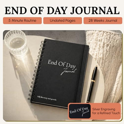 Tayri End of Day Journal – Day by Day 5 Minute Daily Gratitude & Self Reflection Journal 2026 for Women & Men, Guided Mindfulness, Happiness & Self Care, Undated Spiral with Vegan Leather Cover