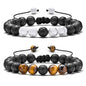 Men Women 8mm Lava Rock Aromatherapy Anxiety Essential Oil Diffuser Bracelet Braided Rope Natural Stone Yoga Gifts Beads Bracelet Bangle-21017 - style: Simulated Howlite & Tiger Eye