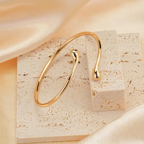 Sylph Gold Bracelets for Women, Chunky Bangle Bracelet Open Cuff/Teardrop Bangles Hypoallergenic Dainty Minimalist Jewelry for Everyday Wear - style: Gold Teardrop
