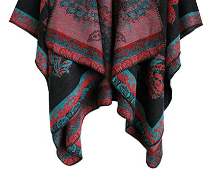 Urban CoCo Women's Color Block Shawl Wrap Open Front Poncho Cape - color: Series 29-red