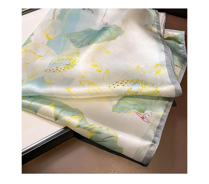 100% Mulberry Silk Neck Scarf - 21'' x 21'' Lightweight Neckerchief - Women Men Small Square Digital Printed Scarves - color: 073