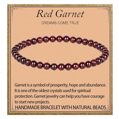 LPBeads Handmade Natural Gemstone Stretch Elastic Bracelet Healing Crystal Round Stone Beads Jewelry Gifts for Women Men - color: Garnet, size: 4mm
