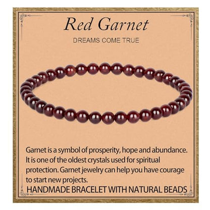 LPBeads Handmade Natural Gemstone Stretch Elastic Bracelet Healing Crystal Round Stone Beads Jewelry Gifts for Women Men - color: Garnet, size: 4mm