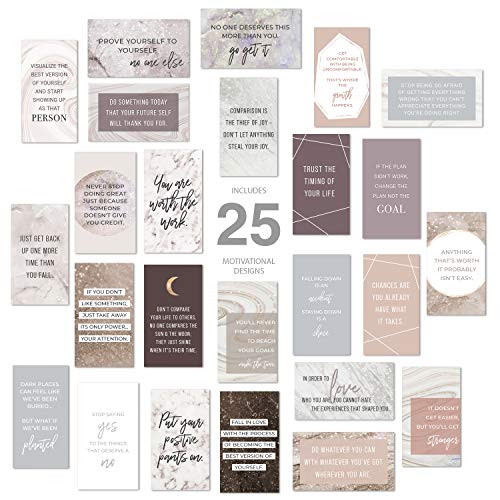 Marble Quartz Daily Gratitude Cards / 50 Motivational Kindness Cards / 25 Inspirational Quote Card Designs / 2” x 3.5” Uplifting Flat Business Card Pack - color: Marble