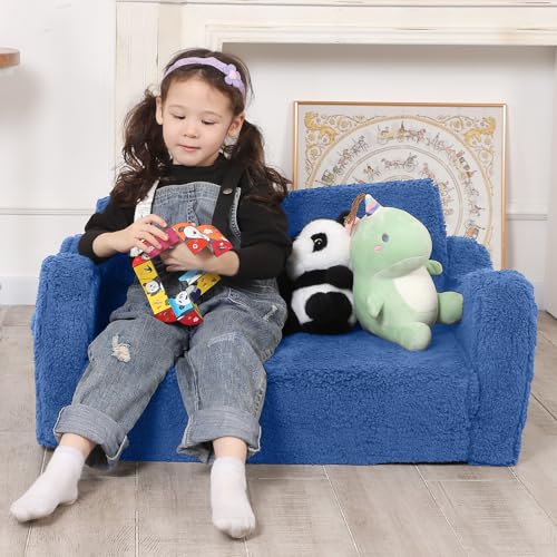 MOMCAYWEX Kids Sofa, 2-in-1 Flip-Out Foam Couch, Soft Play Lounge Chair for Toddlers and Children, Extra Wide, Sky Blue - color: Sky Blue, size: Large