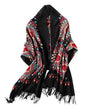 Urban CoCo Women's Embroidered Oversize Tassel Shawl Scarf Wraps for Women - color: Black