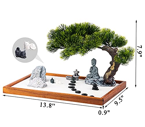 Zen Garden Kit - Mini Jardin Zen Garden for Desk with Buddha Shape Accessories, 14 x 10 inch