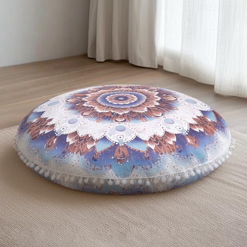 Meditation Cushion 32 Inch Round, Extra Thick Memory Foam Floor Pillow with Removable Washable Cover, Bohemian Mandala Yoga Cushion for Adults - Ideal Gift & Holiday Decor, Azure - color: Azure