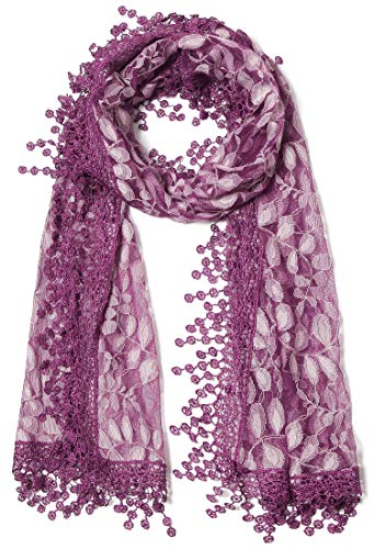Cindy and Wendy Lightweight Soft Leaf Lace Fringes Scarf Bridal Veils shawl for Women - color: Purple