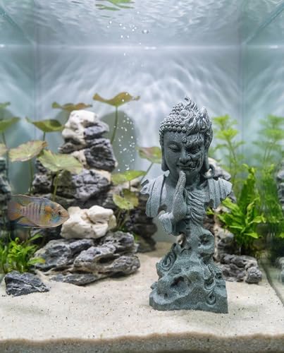 Half Buddha Half Demon Stone Statue Natural Bluestone Yin Yang Sculpture, Zen Meditation Decor Aquarium Safe Ornament Spiritual Balance Figurine for Home Office