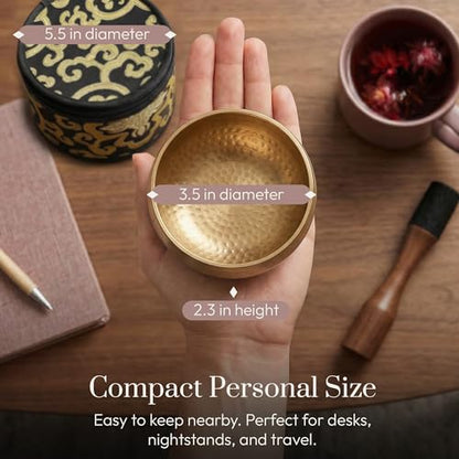 Tibetan Singing Bowl Set – Easy to Play & Beginner Friendly Meditation Bowl with Cushion, Mallet & Case | Stress Relief & Mindfulness | Gift-Ready - color: Beaten Bronze, size: With Case