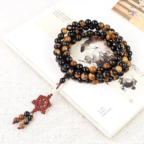 Natural Black Sandalwood 108 Mala Bracelet for Men Buddha Beads Necklace Ebony Prayer Beads Bracelet - style: 10mm Yin and Yang Wood - 41 inches