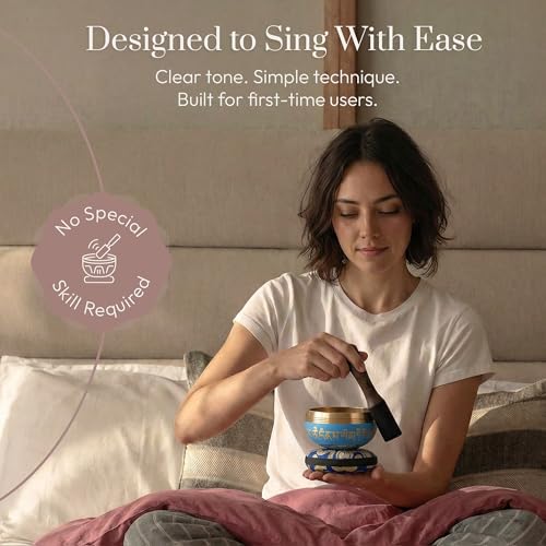 Silent Mind Tibetan Singing Bowl Set – Easy to Play & Beginner Friendly Meditation Bowl with Cushion, Mallet & Case | Stress Relief & Mindfulness | Gift-Ready - color: Blue, size: With Case