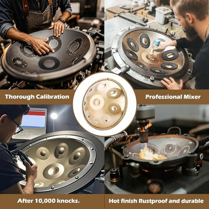 Handpan 22 Inches Drum Set, 440Hz 10 Notes Hand Drum Instrument, Premium Steel Hand Drum, Includes Carrying Case, Drumsticks, Spiral Wraps, Instruction Guide - size: 22 Inches - 10 Notes - Steel