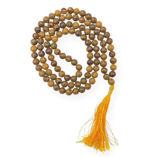 GEMSCITE Japa Mala 108 Prayer Beads Perfect for Meditation Spiritual Mala Necklace & Wrist Mala Bracelet - color: Mariyam Jasper (Calligraphy), size: Without Knots