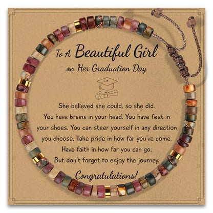 Thank You Gifts for Women: Teacher Appreciation Office Gifts for Coworkers Employee Boss Lady Manager Colleague Natural Stone Bracelet - color: RED-Graduation