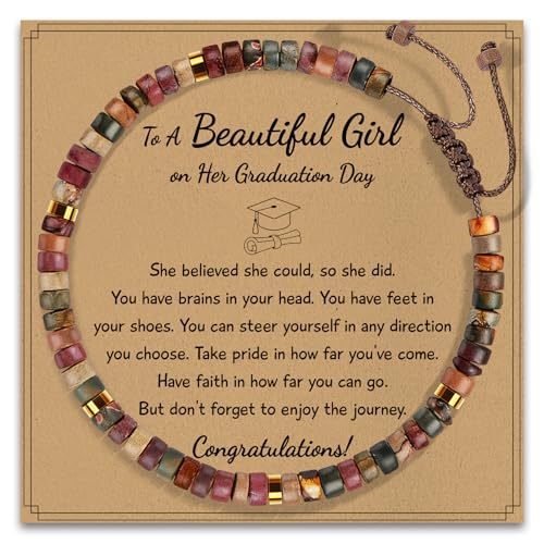 Thank You Gifts for Women: Teacher Appreciation Office Gifts for Coworkers Employee Boss Lady Manager Colleague Natural Stone Bracelet - color: RED-Graduation